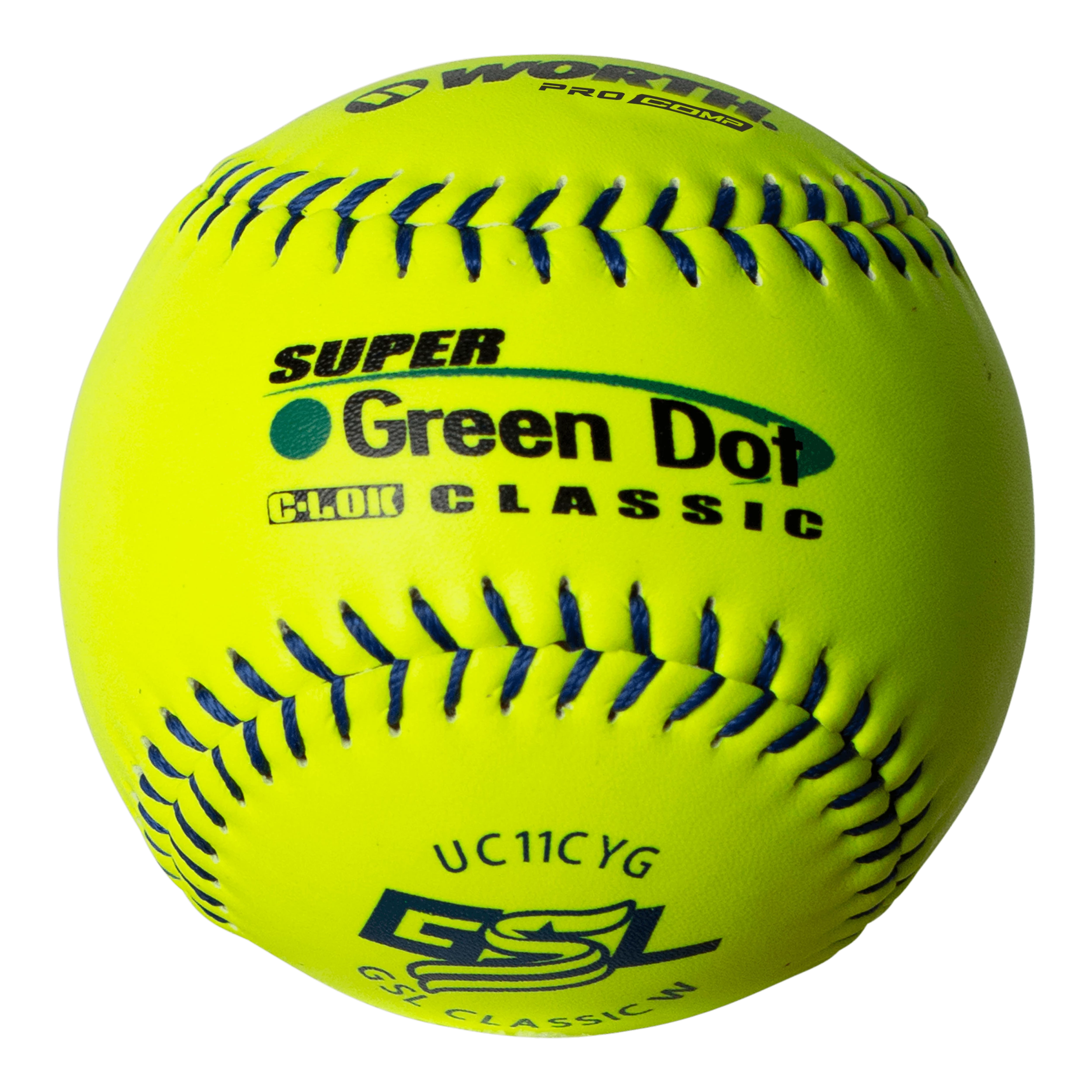 Worth 11" GSL Super Green Dot Classic W Composite Softballs (Dozen): UC11CYG 1 Worth 11" GSL Super Green Dot Classic W Composite Softballs (Dozen): UC11CYG